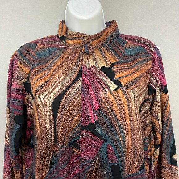 Vintage Blouse Graphic Pattern Handmade FLAWS Long Sleeve Fish Tail Secretary - Picture 3 of 13